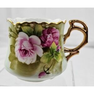 Lefton Floral Rose Gold Accent Demitasse Tea Cup‎ Hand Painted Porcelain Decor